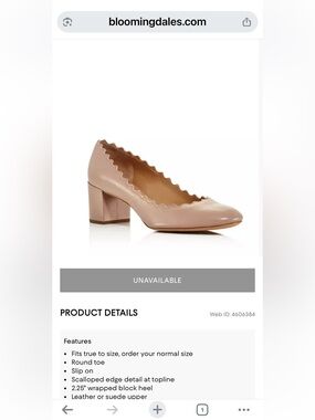 Chloe NWOT sz 7 (37) Scalloped Edge Block Heel Pump from Saks sticker on bottom